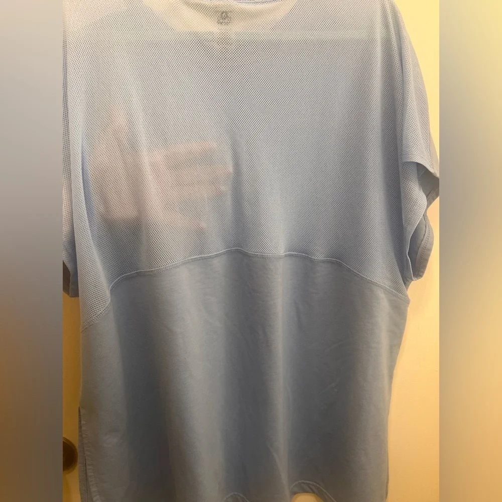 Mono B Sky Blue Mesh Back Activewear Top Hi Low Split Athleisure Tee 2X